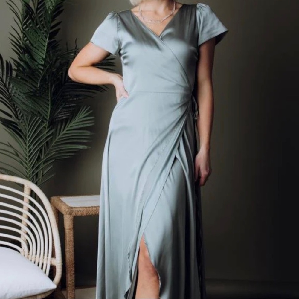 Baltic Born Krystal Satin Wrap Gown